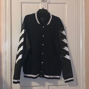 INC BLACK AND WHITE VARSITY JACKET